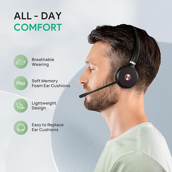 Yealink WH62 DECT Mono Teams Wireless Headset, 525 ft Range Work Headphone with 2X Noise Canceling Mic for IP Phone and Computer, Single Ear Headset with Call Control, Ringer,13H Talk Time