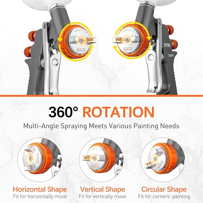 REFINE Air Spray Gun, Auto Paint Gun with 1.4/1.8/2.0mm Nozzle, Professional Automotive Spray Gun, Air Compressor Auto Body Paint Sprayer for Cars, House, Furniture Painting with Air Pressure Gauge