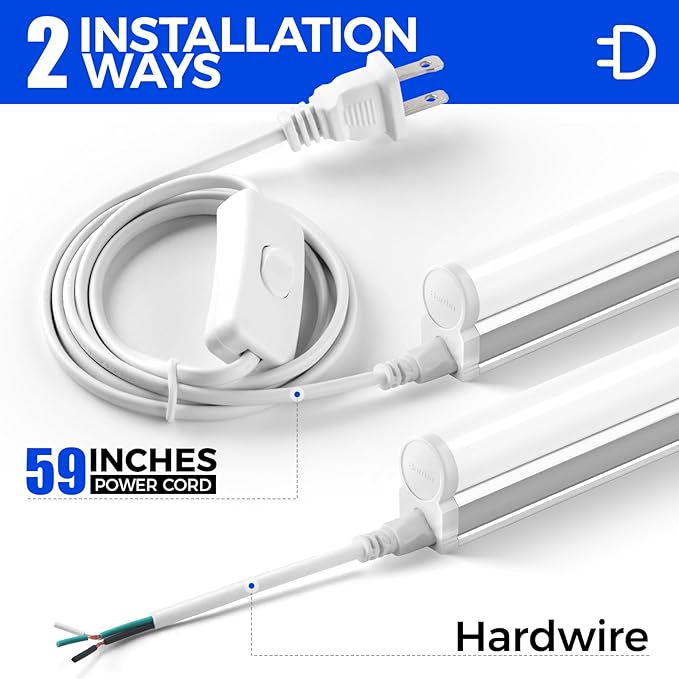 Barrina T5 LED Shop Light 2FT, 6500K (Super Bright White), Utility Shop Lights, Ceiling and Under Cabinet Light, ETL Listed, Corded Electric with Built-in ON/Off Switch, 6 Pack