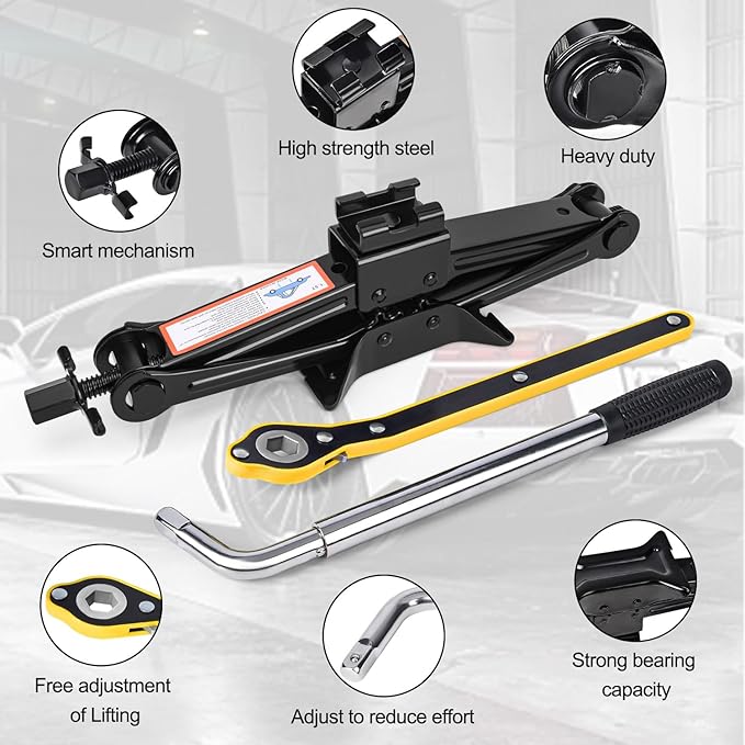 Scissor Car Jack 1.5Ton（3306lbs） Tire Changing Kit with Lug Wrench - Emergency Kit for Car, SUV, MPV