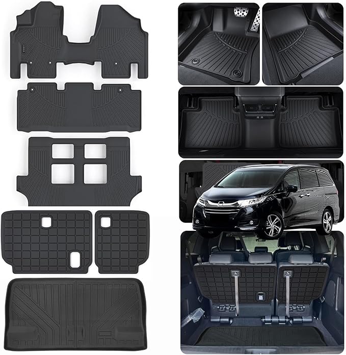 Floor Mats & Trunk Mats for 2011-2017 Honda Odyssey, TPE All Weather Protection 3 Rows Car Floor Liners with Cargo Liners Covering The backrest Accessories