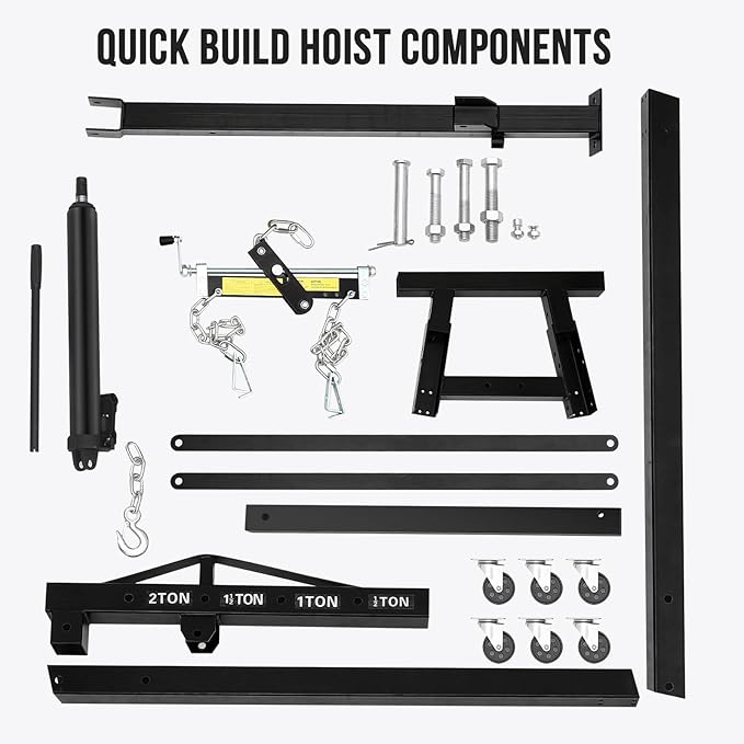 2 Ton Hydraulic Engine Hoist with Lever Stabilizer , Cherry Picker Engine Hoist, 4400LBS Heavy Duty Garage Crane with 6 Swivel Casters & Adjustable Telescopic Boom, for Auto Repair & Workshop (Black)