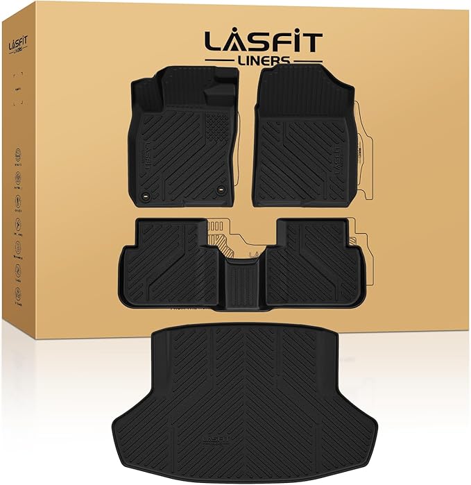 LASFIT Floor Mats & Trunk Mat for 11th Gen Honda Civic 2026 2025 2024 2023 2022 Sedan (Fits Rear Seats with or Without USB Ports), All Weather TPE Car Floor Liners,1st & 2nd Row & Trunk Liner