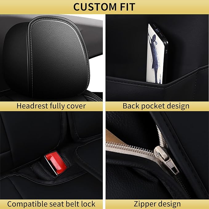 AOMSAZTO Ford Ranger Seat Covers: Front Seat Covers Custom Fit 2019 2020 2021 2022 2023 2024 2025 Ford Ranger XLT/XL/Lariat Waterproof Leather Seat Protector(2 Front Seats, Black)