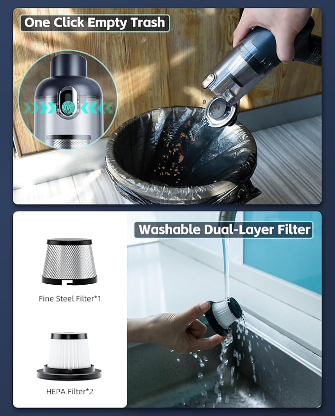 Car Vacuum Cleaner,80W/16Kpa/20Mins,Lightweight Mini High Power Pet Portable Handheld Cordless Vacuum Pro, Rechargeable Small Extractor Vacuum Detailing with Cleaning Gel for Car, Home and Office