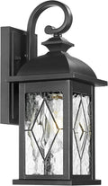 FEMILA Outdoor Wall Light Fixture,1-Light Exterior Waterproof Wall Sconce, Front Porch Lights, Matte Black Finish with Water Ripple Glass,E26 Socket, 4FD54B BK-SD