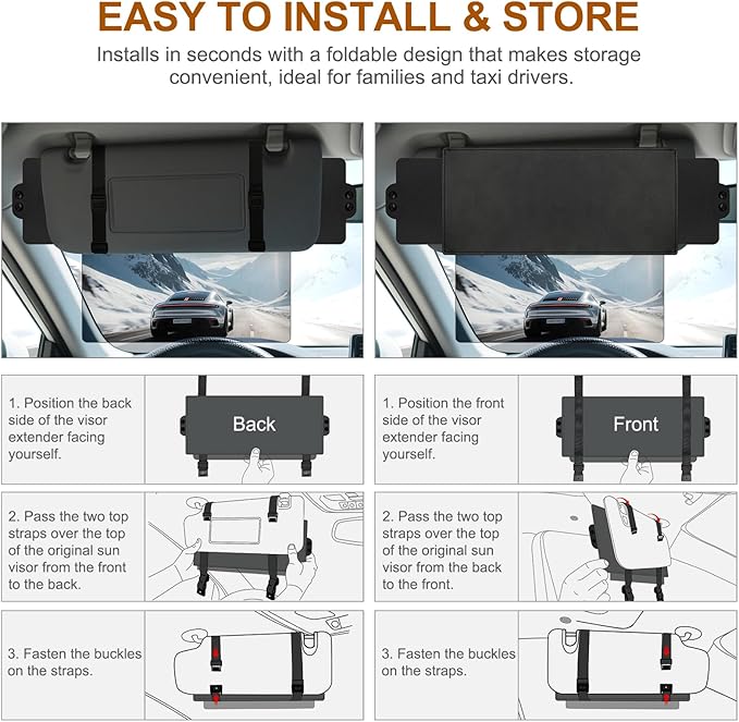 Sun Visor Extender for Car, Visor Extender Sun Blocker, Sun Visor Extension with Anti-Glare Lens Blocks UV & Sunlight, Adjustable Car Sun Visor for Safe Driving (2 Pack)