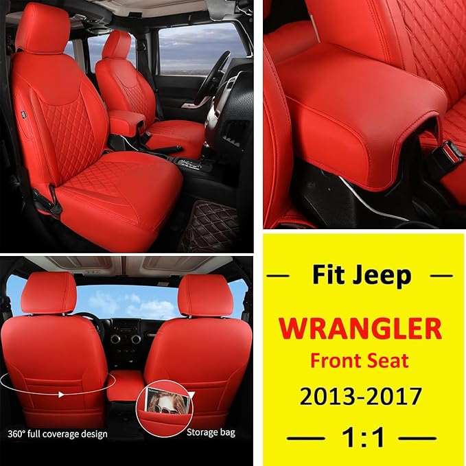 GIANT PANDA Customized Front Car Seat Covers for Jeep Wrangler JK 2/4 Door Sahara Sport Rubicon Unlimited Altitude 2013 2014 2015 2016 2017,Faux Leather - (Red)