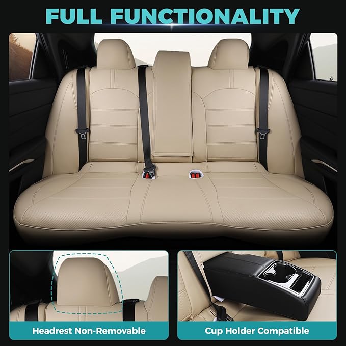 for Toyota Camry Seat Covers Hybrid LE SE 2018 2019 2020 2021 2022 2023 2024 - Custom Car Seat Covers Full Set, Breathable Leather Seat Cover for Cars, Waterproof Cushion Protectors, Beige
