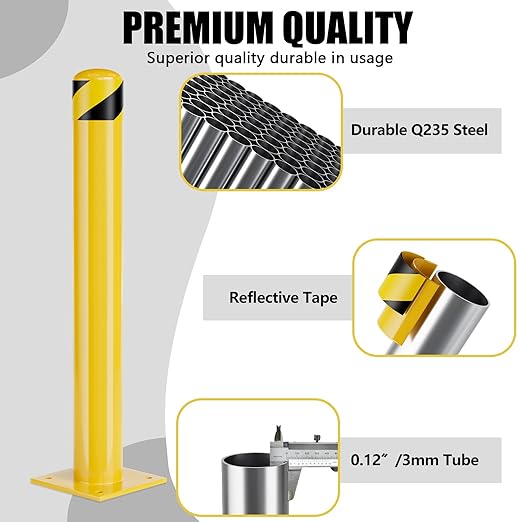 Safety Bollard Post, 36 Inch Height Steel Bollards, 4.5 Inch Diameter Parking Bollard, Yellow Powder Coated Safety Parking Barrier Post, for Traffic Sensitive Areas,8P
