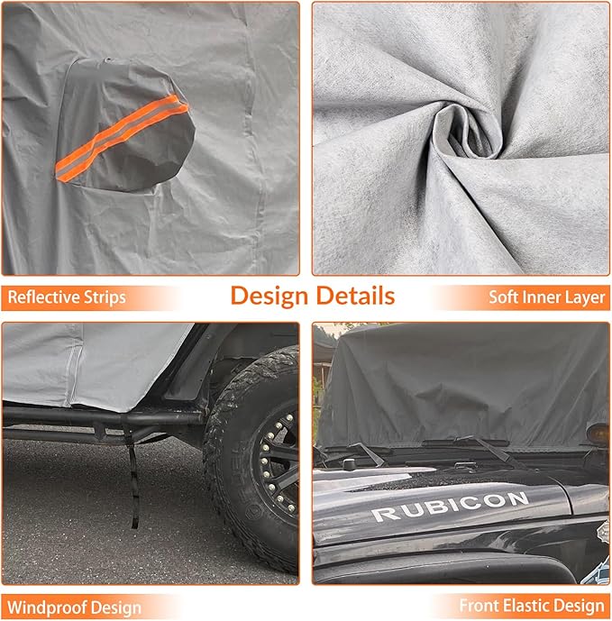 Cab Cover for Jeep Wrangler JK JL 4 Door 2007-2025, Waterproof Wrangler Rain Cover with Driver Door Zipper Soft Inner Liner All Weather Snow Rain UV Protection