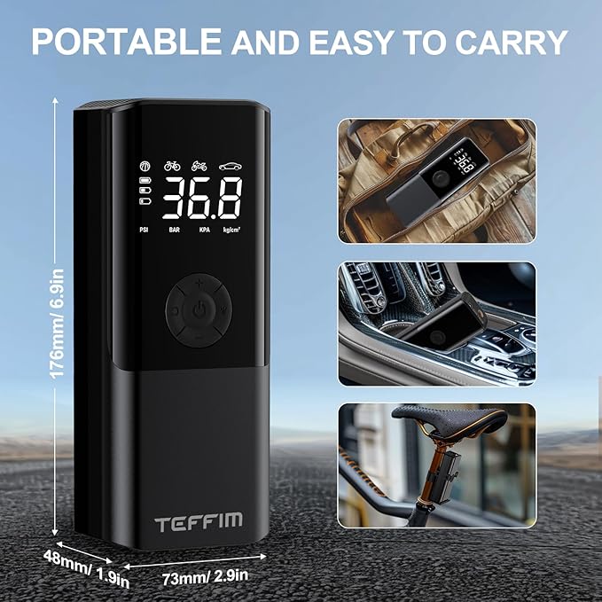 Tire Inflator Portable Air Compressor - 150PSI & 20000mAh Battery, 12V Smart Air Pump for Car Tires, 6X Tire Pump with Pressure Gauge, Auto Shut-off, Motorcycle, SUV, Bike Pump, Bicycle, Balls