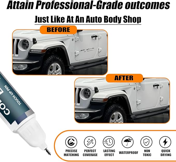 PW7/GW7 Bright White Touch Up Paint for Jeep, Car Paint Pen Scratch Repair Two-In-One Touch Up Paint, Premium Car Scratch Remover for Deep Scratches