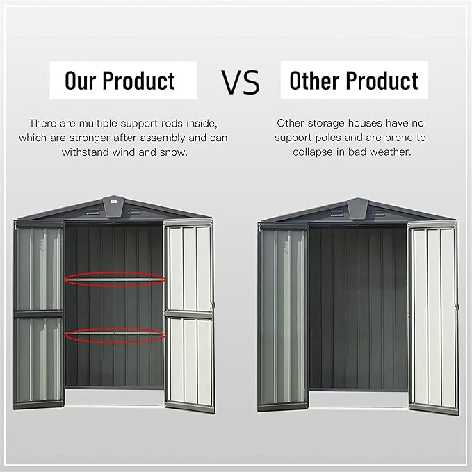 IKERY Galvanized Steel Garden Shed - 5.7' x 3' with Floor, Ventilation Vents and Lock, All - Weather Outdoor Storage for Tools in The Backyard, Dark Gray