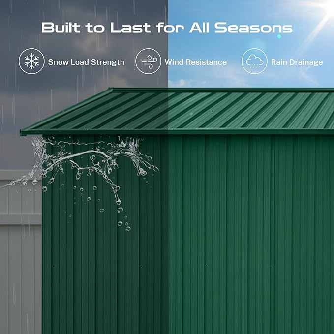 8' x 6' Outdoor Storage Shed, Sturdy Metal Building w/Lockable Doors for Garden, Backyard, Poolside and Lawn, Green