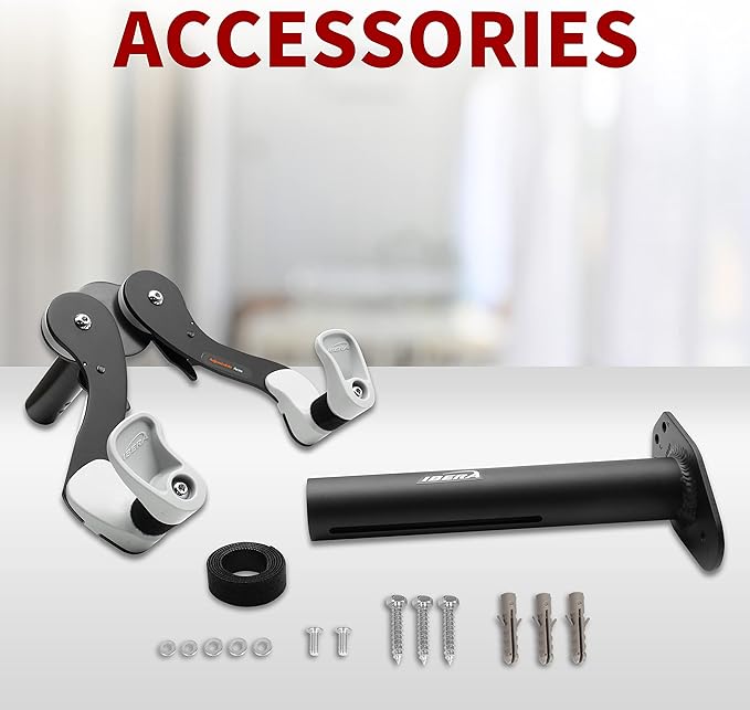 Ibera Bike Wall Mount - Secure Bike Storage up to 18kg with Adjustable Frame Holder & Soft Rubber Cradles - Garage Bike Rack for Road, MTB, Kids, Hybrid Bikes - Easy Installation & Space-Saving Design