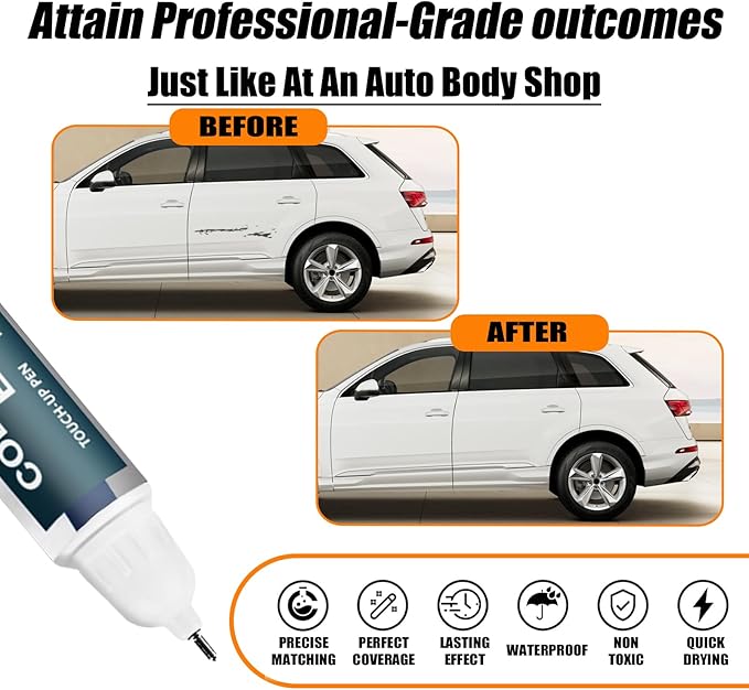 Carrara White(LC9A) Touch Up Paint Compatible with Audi, Car Paint Pen Scratch Repair Two-In-One Touch Up Paint, Premium Car Scratch Remover for Deep Scratches