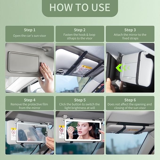 2 Pcs Car Sun Visor Vanity Mirror,Dimmable Rear View Visor Makeup Mirror with 3 Light Modes,Black