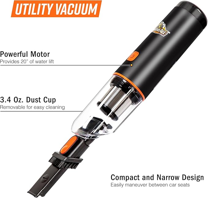 Armor All AA07V2 0901 Cordless Car Vacuum Handheld Mini Vacuum Cleaner for Car Interior Home, Orange