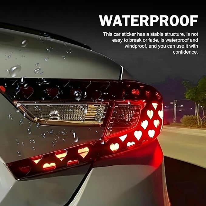 Car Rear Tail Light Lamp Stickers, Hollow Heart Pattern Sticker, Waterproof Taillight Tint Film Sheet for Car Rear Tail Lights, Funny DIY Headlamp Taillight Cover Trim (Pink)