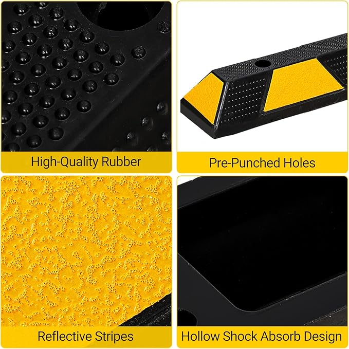 72" Car Parking Stopper, Heavy Duty Rubber Parking Curb Wheel Stops with Highly Visible Reflective Strips, Garage Floor Stopper for Cars, Truck, Trailer, Van, Pack of 1