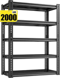 REIBII Garage Shelving Load 2000 LBS, Adjustable 5-Tier Storage Shelves, Metal Shelving Units and Storage Rack Shelf for Garage, Basement, Kitchen, 32" W x 17" D x 72" H, Black