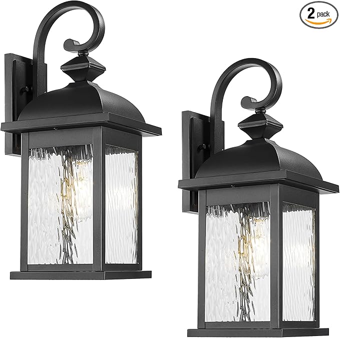 FEMILA 21" Large Exterior Wall Light Fixtures, 2 Pack Anti-Rust Waterproof Outdoor Wall Lantern Porch Lights for Entryway, Patio, Garage, Doorway, Matte Black, 4FD54B2-2PK BK-WP