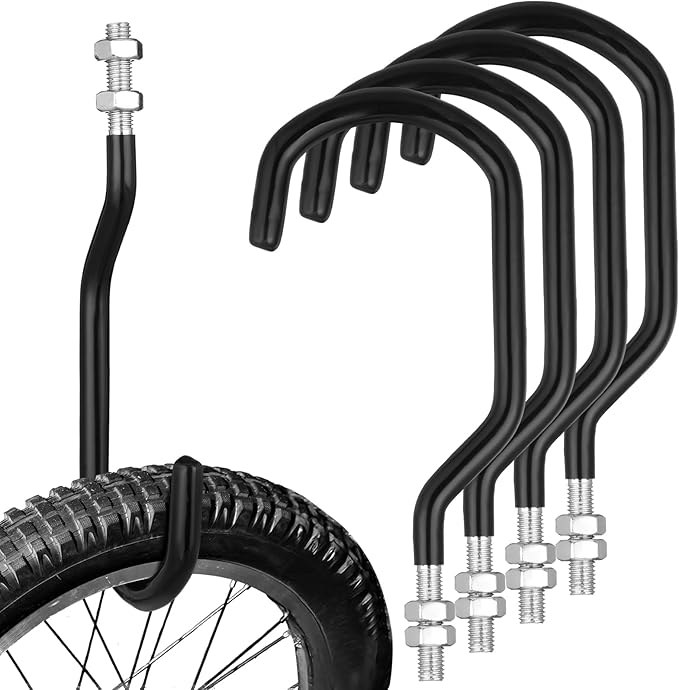 Shimeyao 4 Pcs Machine Thread Bicycle Storage Hook with Nut Heavy Duty Bike Hooks M10 x 1.5 Machine Threading Hook Rubber Coated Bicycle Hanger for Hanging Large Mountain Bike Tire (3.15 Inch,Black)