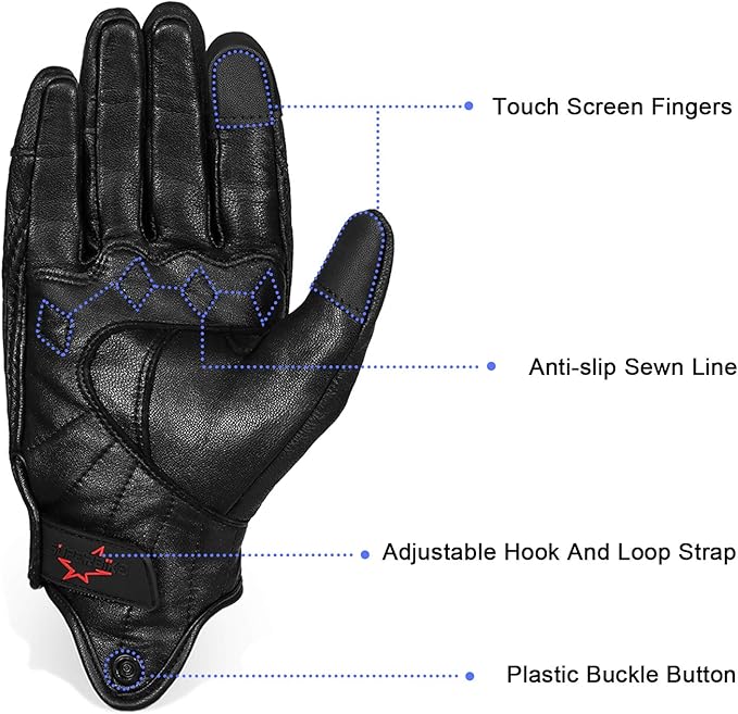 Full Finger Goat Skin Leather Touch Screen Motorcycle Gloves Men S,M,L,XL,XXL (Non-Perforated, L)