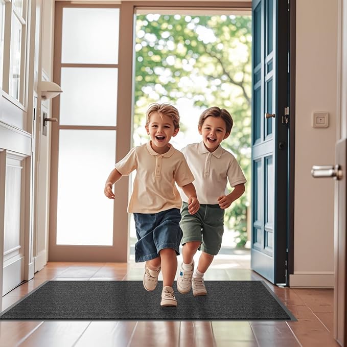 Front Door Mat, 4' x 8' Heavy Duty Indoor Outdoor Door Mat for Entryway, Commercial Door Mats Entrance, Low Profile Welcome Mats Non-Slip, Durable Rubber Backing Entry Mat for Patio, Home