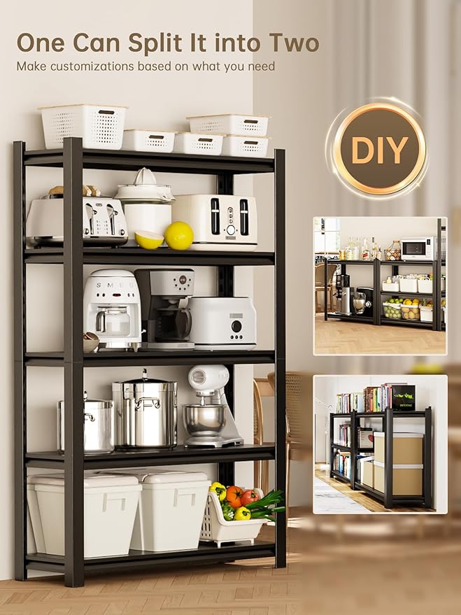 JHYKHG 39" W Storage Shelves,5-Tier Heavy Duty Garage Shelving,Adjustable Shelving Unit,Metal Shelf,Boltless Assembly Rack for Warehouse,Shed,2,500 lb Load,18 x 39 x 72 Inches,Black