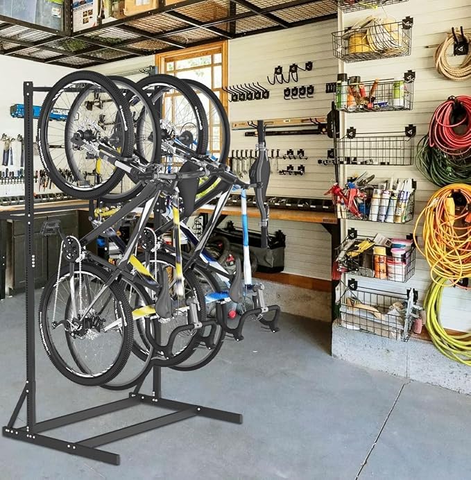 Freestanding Bike Storage Rack, Vertical Bike Holder Holds Up to 5 Bikes, Durable Solid Steel Bicycle Stand for Indoor Garage