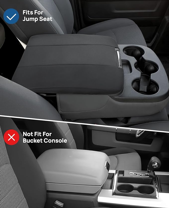 JOYTUTUS Center Console Cover Compatible with 2013-2018 Ram 1500 & 2013-2024 Ram 2500/3500/1500 Classic Model Jump Seat Console, Neoprene Arm Rest Armrest Cover for Car, Middle Console Cover Lid