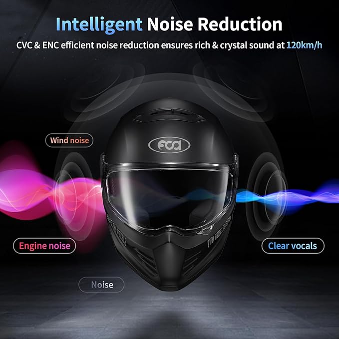 Fodsports FX-S Motorcycle Bluetooth Headset V5.4, 2-Way Helmet Intercom Communication System with IP67 Waterproof, CVC Noise Cancellation, Hands-Free Music/Call, 2 Type Mics, Black, 1 Pack