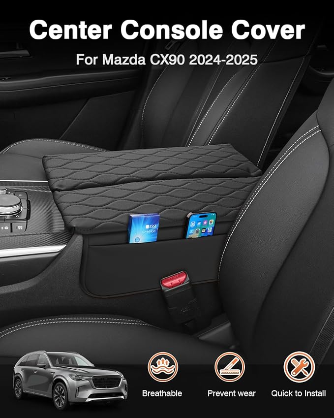 Shademax Custom for 2026 2025 2024 Mazda CX90 Center Console Cover Armrest Cover for Mazda CX-90 Accessories Arm Rest Cushion Pad Leather Middle Console Cover Armrest Seat Box Protector Anti-Scratch