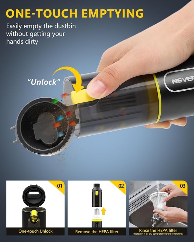 NEVERLAND Car Vacuum Portable Cordless - 20000Pa Powerful Suction Handheld Vacuum Cleaner Blowing & Inflating 4-in-1 Mini Vacuum Cleaner for Car, Office Desk, Keyboards