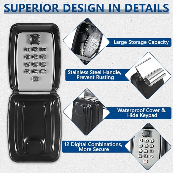 Car Window Lock Box for Turo, Portable Lockbox for Car Keys with Key Labeling Tag, Car Key Lock Box Fit for Ride Share, Turo, GetAround, Large Capacity, Protective Cover, Weather Protection