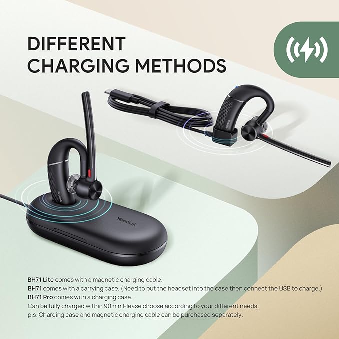 Yealink BH71 Lite Bluetooth Headset,Wireless Earpiece with 4 Noise Cancelling Microphone,10H Talk Time,Adjustable Ear Hook,Bluetooth Earphones for Cell Phone,Driving,Office Work