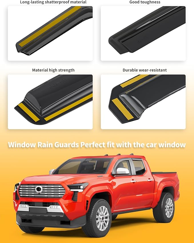 in-Channel Window Rain Guards Fit for Truck Toyota Tacoma 2024-2025 Double Cab with 4 Full-Size Doors Extra Durable Window Deflectors Window Visors Vent Shades Vent Visors Car Accessories