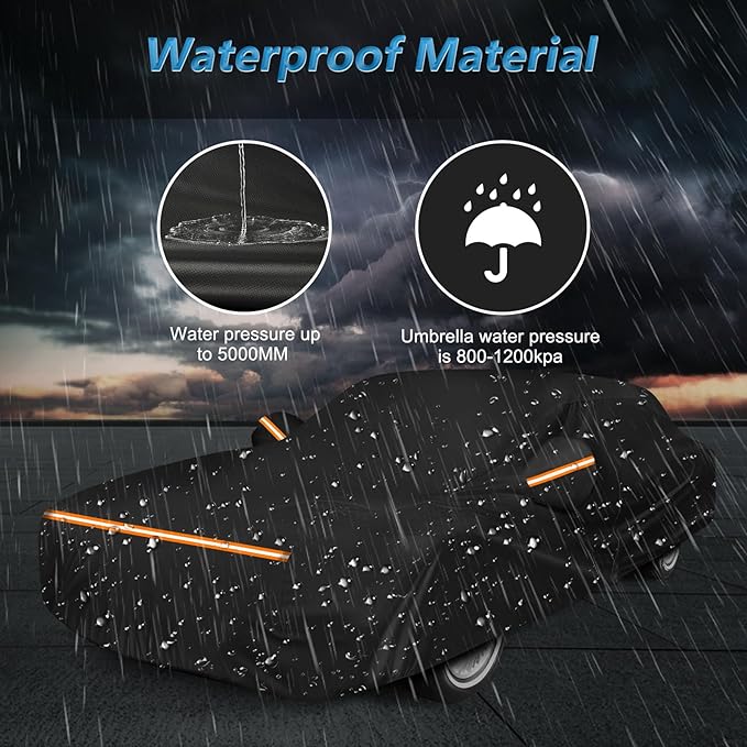 Car Cover for Cadillac Deville 1985-1993 Sedan 4 Door Waterproof All Weather Full Car Cover with Door Zipper Car Covers for Automobiles for Sun Rain Snow Protection