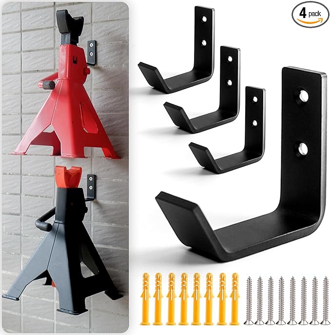 4 Packs Jack Stands Wall Mount Organizer, Heavy Duty Stainless Steel Holder Hook Fits 2 & 3 & 4 Ton Jack Stands