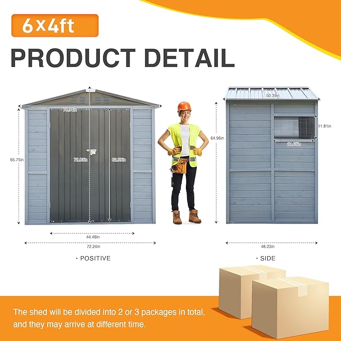 MyVoice 4x6 FT Wooden Outdoor Storage Shed with 4 Vents & 2 Adjustable Windows, DIY Cedar Tool Shed Kit, Garden Bike Firewood Storage, Waterproof Backyard Outdoor Shed for Patio, Lawn, Yard & Garage