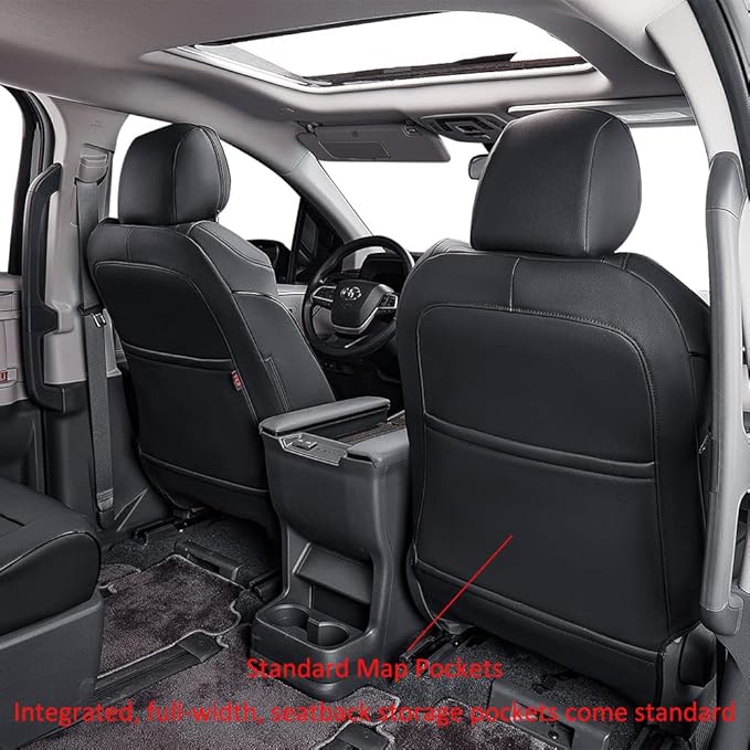 EKR Sienna Seat Covers for 2021 2022 2023 2024 2025 Toyota Sienna LE, XLE,8 Seats,2nd Row 4/2/4 Split,Waterproof Seat Covers Full Set for Trucks,Car Seat Protectors - Three Row,Leather(Black)