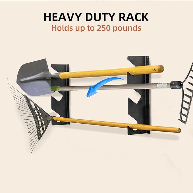 CZWL&HG Heavy-Duty Garden Tool Organizer Wall Mount – Garage Wall Storage Rack for Shovels, Rakes & Long-Handled Tools – Solid Steel, Holds 250 lbs