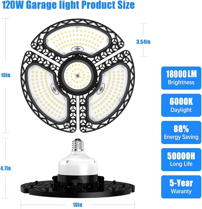 LED Garage Light 120W Deformable LED Ceiling Lights 18000 Lumens Led Shop Lights for Garage
