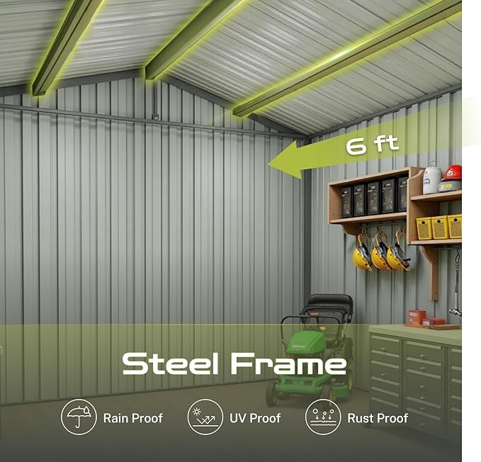 8' x 6' Outdoor Storage Shed, Sturdy Metal Building w/Lockable Doors for Garden, Backyard, Poolside and Lawn, Green