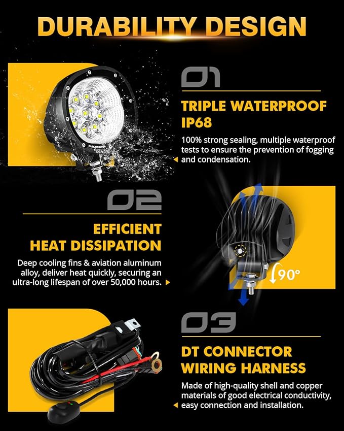 Auxbeam P4 Series Flood Beam LED Pods 4 Inch 90W Round Offroad Fog Lights Driving Flood Light Bar Bumper A-Pillar Hood Mount for Trucks ATV UTV Motorcycle Jeep