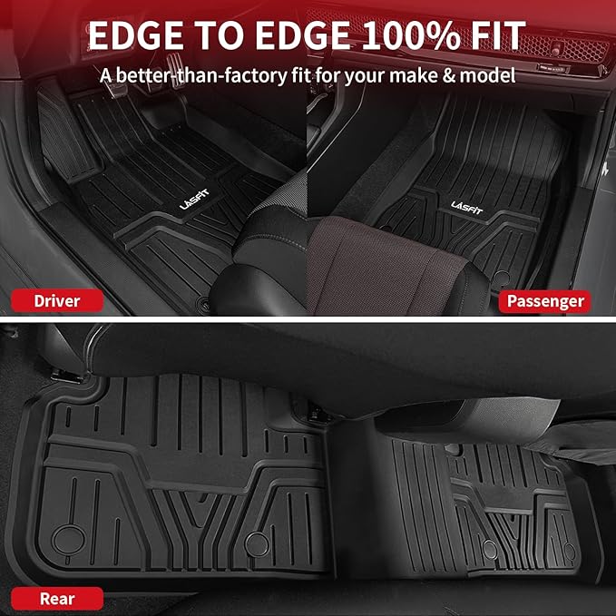 LASFIT Floor Mats and Trunk Mat for Honda Civic Sedan 2022-2025 2026 Rear with USB Ports (Not for Hatchback & 2025 Hybrid), TPE All Weather Car Floor Liners - 1st & 2nd Row & Cargo Liner, Black
