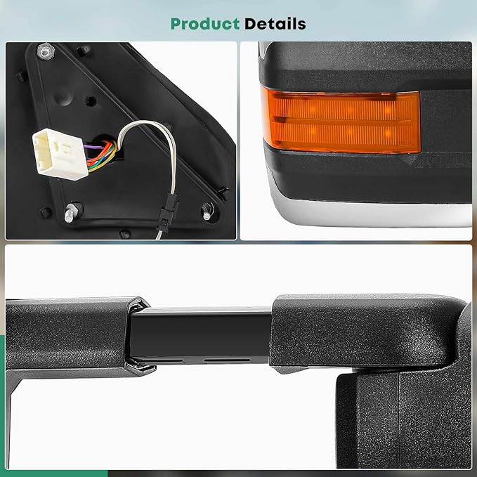 YHTAUTO Power Adjusted Heated Towing Mirrors Fit Toyota 07-21 Tundra, 08-17 Sequoia, Arrow & Turn Signal & Backup Running Light, w/Blind Spot Detection, Telescoping Driver Passenger Side Car Mirrors