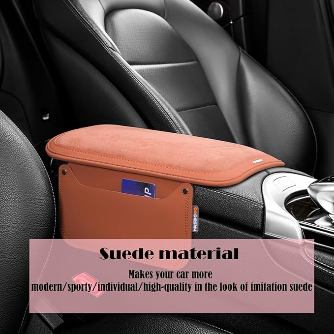 Arm Rest Cover for Car with 2 Storage Bags, Central Console Cover Armrest Pad, Suede Leather, Auto Interior Accessories for Most Vehicles, All-Season Comfort, Gray
